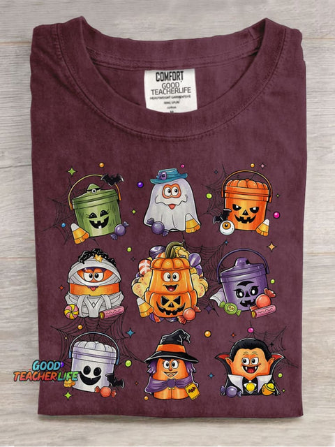 Spooky Nuggets Halloween Funny Chicken Nuggets Casual Print T-shirt