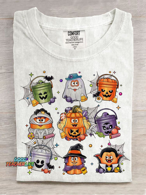 Spooky Nuggets Halloween Funny Chicken Nuggets Casual Print T-shirt