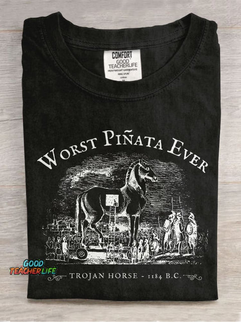 Worst Piñata Ever Teacher Casual Print T-shirt