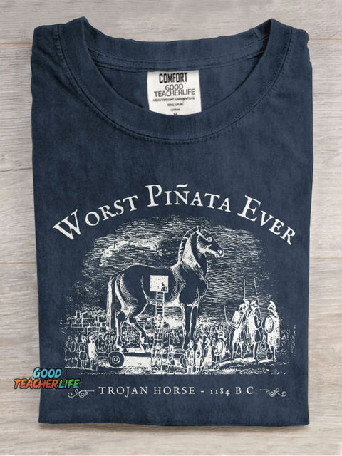 Worst Piñata Ever Teacher Casual Print T-shirt
