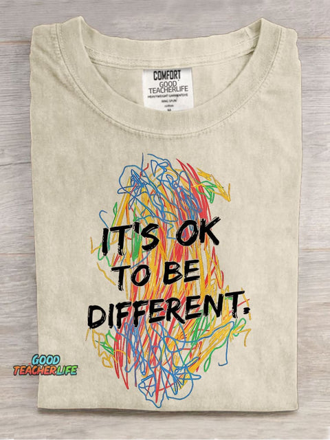 Colorful Crayon It's Ok To Be Different Teacher Casual Print T-shirt