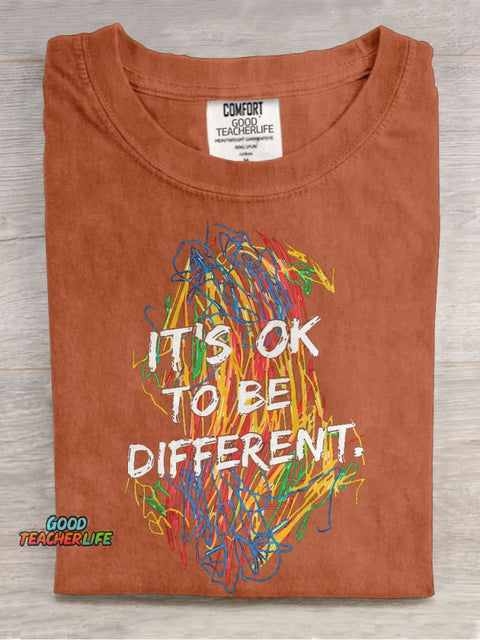 Colorful Crayon It's Ok To Be Different Teacher Casual Print T-shirt