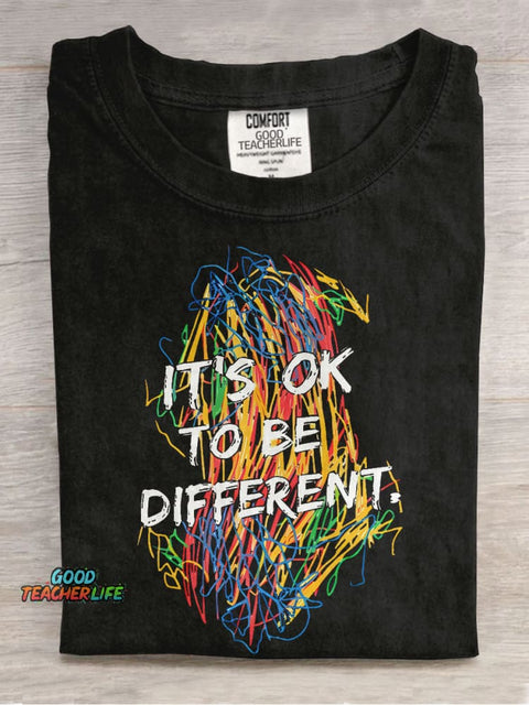 Colorful Crayon It's Ok To Be Different Teacher Casual Print T-shirt