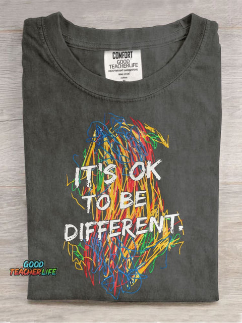 Colorful Crayon It's Ok To Be Different Teacher Casual Print T-shirt