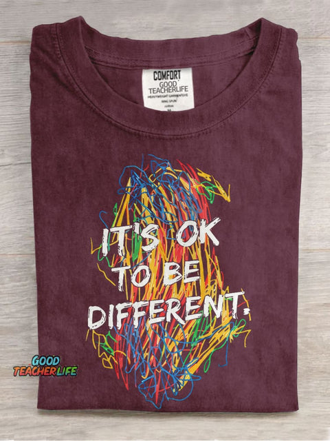 Colorful Crayon It's Ok To Be Different Teacher Casual Print T-shirt