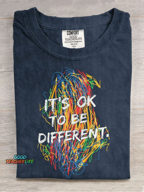 Colorful Crayon It's Ok To Be Different Teacher Casual Print T-shirt