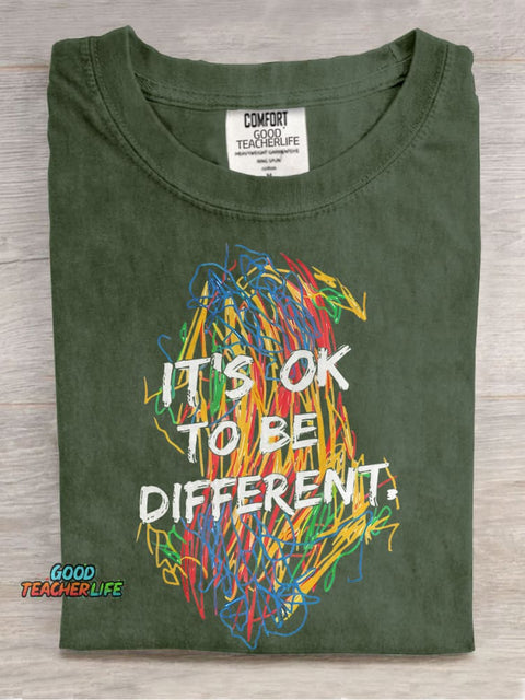 Colorful Crayon It's Ok To Be Different Teacher Casual Print T-shirt
