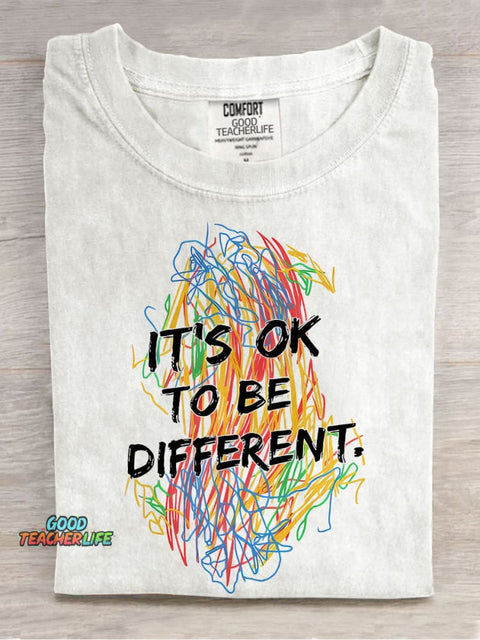 Colorful Crayon It's Ok To Be Different Teacher Casual Print T-shirt