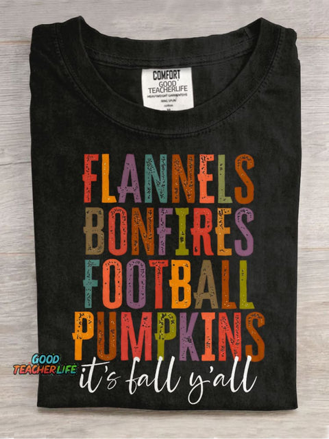 It's Fall Y'all Teacher Casual Print T-shirt