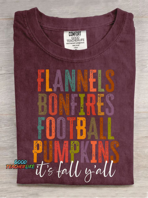 It's Fall Y'all Teacher Casual Print T-shirt