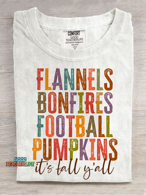 It's Fall Y'all Teacher Casual Print T-shirt