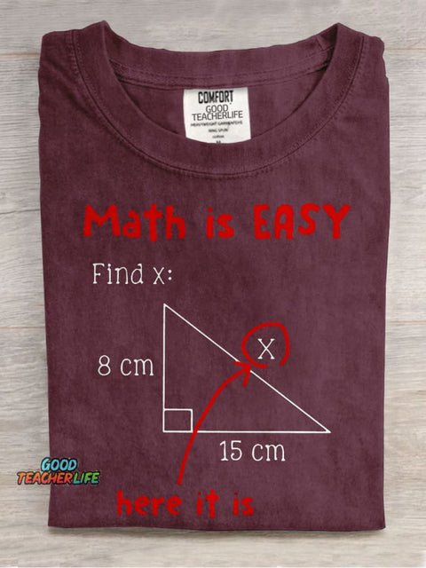Math Is Easy Here It Is Teacher Casual Print T-shirt