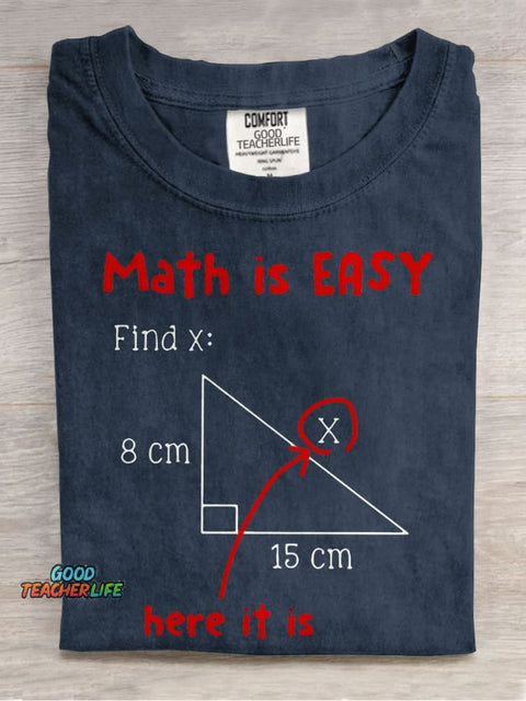 Math Is Easy Here It Is Teacher Casual Print T-shirt