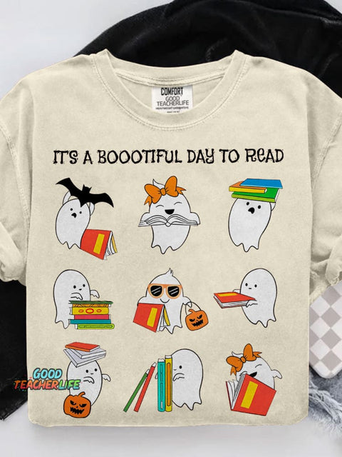 It's A Boootiful Day To Read Teacher Casual Print T-shirt