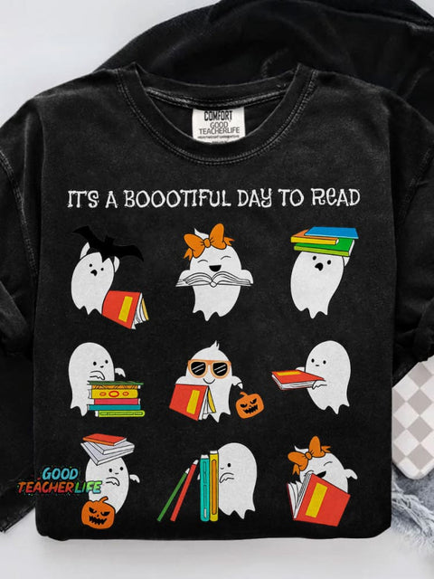 It's A Boootiful Day To Read Teacher Casual Print T-shirt