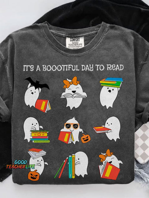 It's A Boootiful Day To Read Teacher Casual Print T-shirt