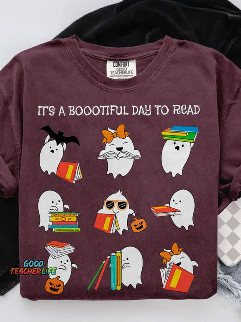 It's A Boootiful Day To Read Teacher Casual Print T-shirt