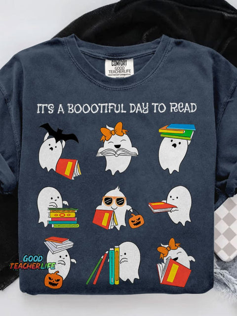 It's A Boootiful Day To Read Teacher Casual Print T-shirt