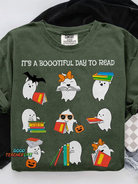 It's A Boootiful Day To Read Teacher Casual Print T-shirt