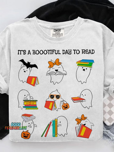 It's A Boootiful Day To Read Teacher Casual Print T-shirt