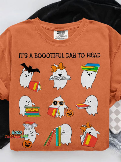 It's A Boootiful Day To Read Teacher Casual Print T-shirt
