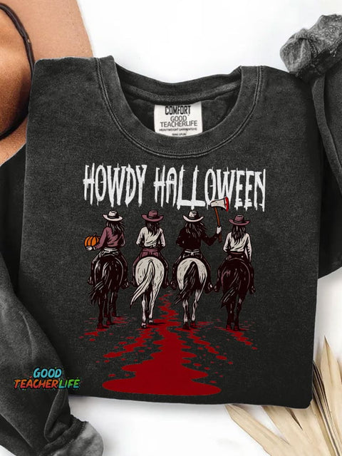 Howdy Halloween Funny Cowgirl Halloween Print Casual Sweatshirt