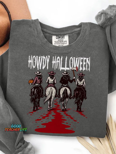 Howdy Halloween Funny Cowgirl Halloween Print Casual Sweatshirt