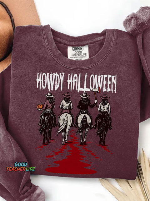 Howdy Halloween Funny Cowgirl Halloween Print Casual Sweatshirt