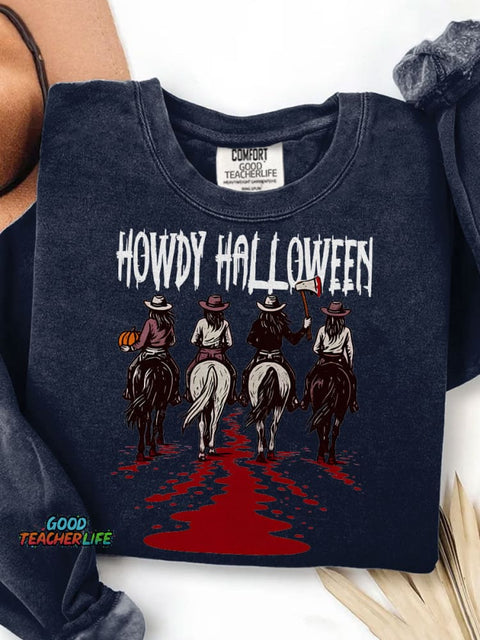 Howdy Halloween Funny Cowgirl Halloween Print Casual Sweatshirt