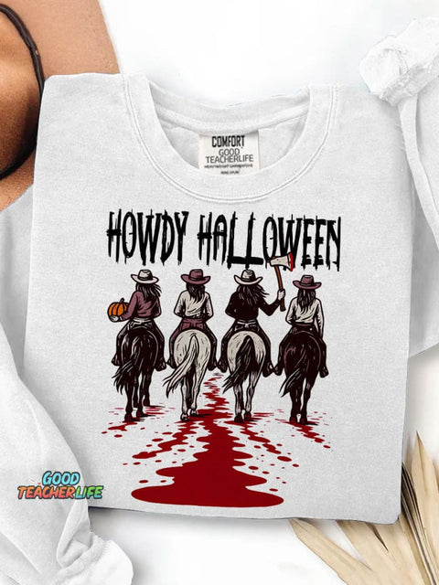 Howdy Halloween Funny Cowgirl Halloween Print Casual Sweatshirt
