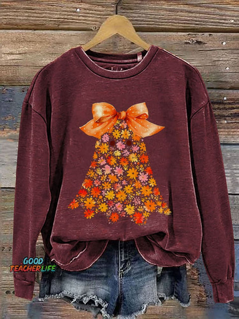 Chinoiserie Ghost Halloween Floral Boo Ghost Print Casual Sweatshirt
