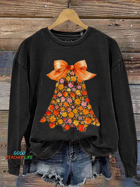 Chinoiserie Ghost Halloween Floral Boo Ghost Print Casual Sweatshirt