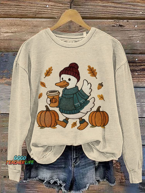 Autumn Goose Fall Coquette Girly Autumn Pumpkin Season Print Casual Sweatshirt