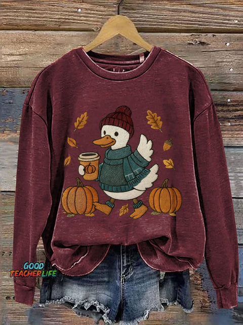 Autumn Goose Fall Coquette Girly Autumn Pumpkin Season Print Casual Sweatshirt