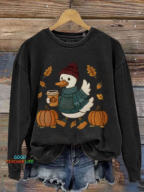 Autumn Goose Fall Coquette Girly Autumn Pumpkin Season Print Casual Sweatshirt