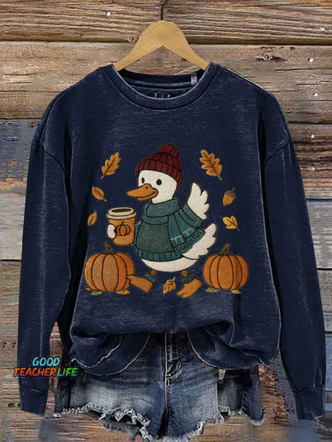 Autumn Goose Fall Coquette Girly Autumn Pumpkin Season Print Casual Sweatshirt