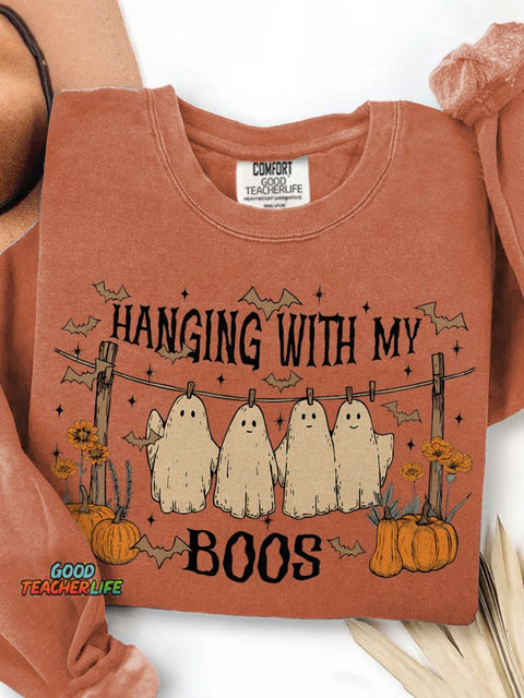 Halloween Ghost Hanging with My Boos Print Casual Sweatshirt