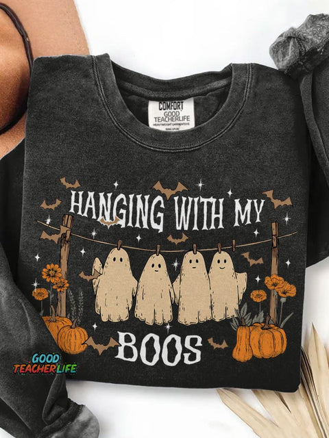 Halloween Ghost Hanging with My Boos Print Casual Sweatshirt