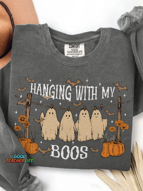 Halloween Ghost Hanging with My Boos Print Casual Sweatshirt