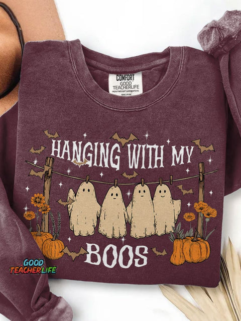 Halloween Ghost Hanging with My Boos Print Casual Sweatshirt
