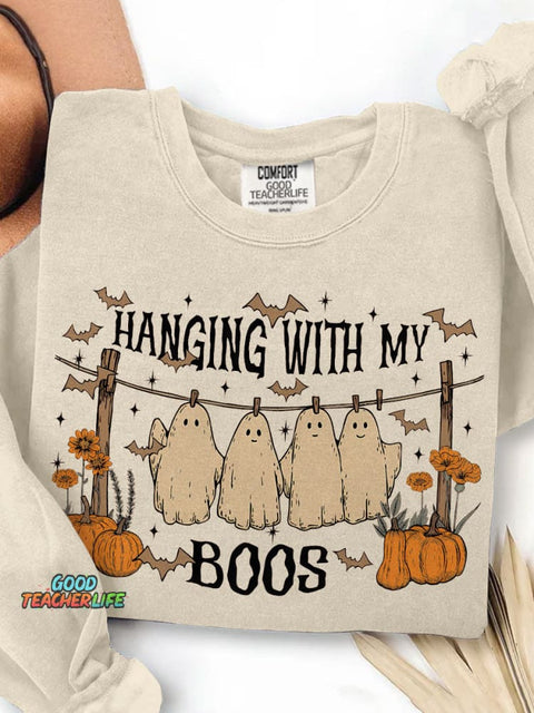 Halloween Ghost Hanging with My Boos Print Casual Sweatshirt