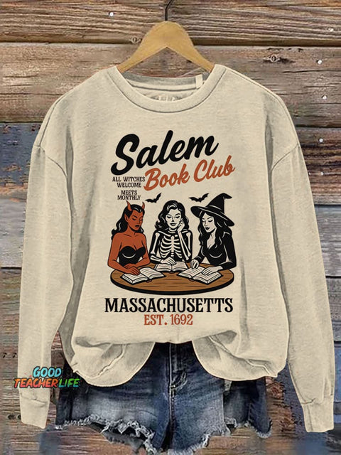 Witchy Book Club Spooky Girl Reading Print Casual Sweatshirt