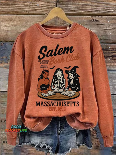 Witchy Book Club Spooky Girl Reading Print Casual Sweatshirt