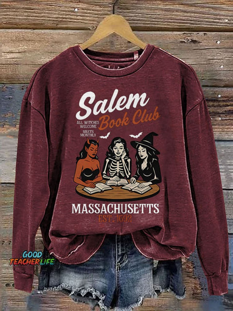 Witchy Book Club Spooky Girl Reading Print Casual Sweatshirt