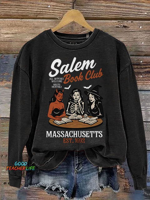 Witchy Book Club Spooky Girl Reading Print Casual Sweatshirt