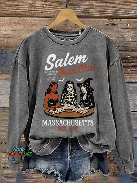 Witchy Book Club Spooky Girl Reading Print Casual Sweatshirt