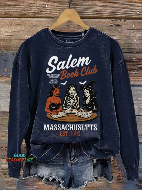 Witchy Book Club Spooky Girl Reading Print Casual Sweatshirt