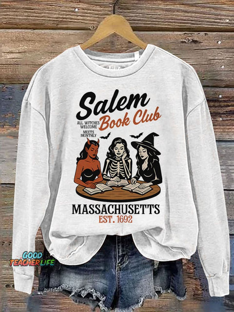 Witchy Book Club Spooky Girl Reading Print Casual Sweatshirt