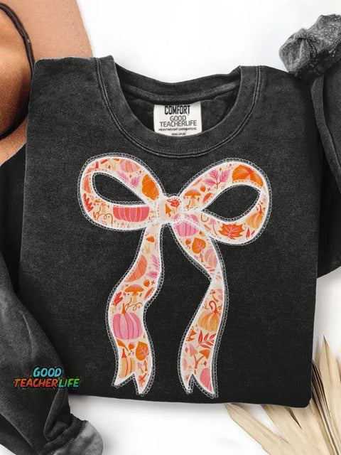 Autumn Coquette Bow Trendy Fall Print Casual Sweatshirt