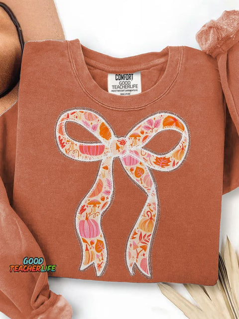 Autumn Coquette Bow Trendy Fall Print Casual Sweatshirt